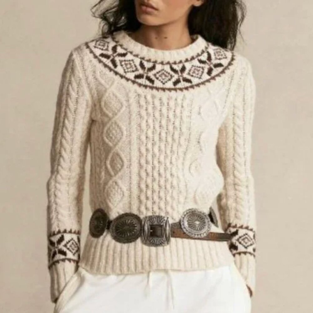 Polo Ralph Lauren - Nordic Fair Isle Aran Cable Knit Wool Sweater - XS